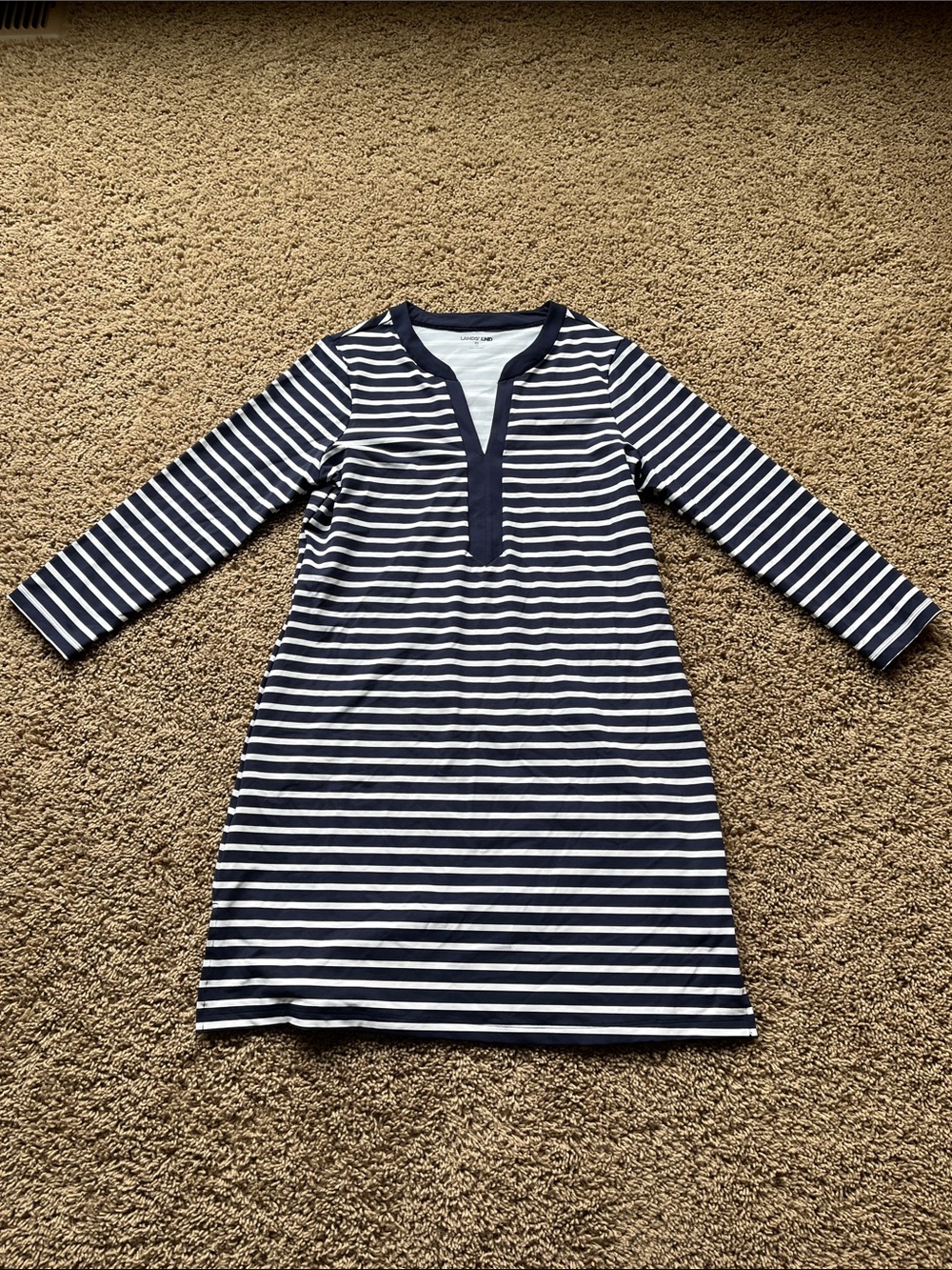 Lands' End Swim Swimsuit Cover-up Tunic Dress Striped Navy White Size XS (2-4)